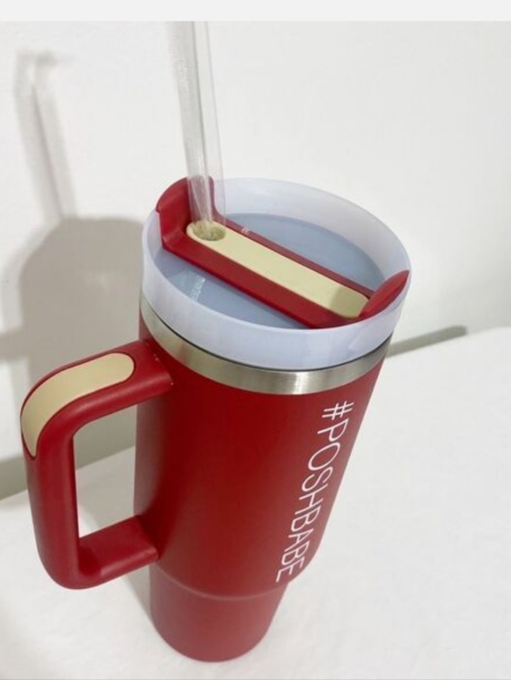 "POSHBABE" 40oz Steel Tumbler Cup Thermos w/Handle & Straw - Picture 5 of 6
